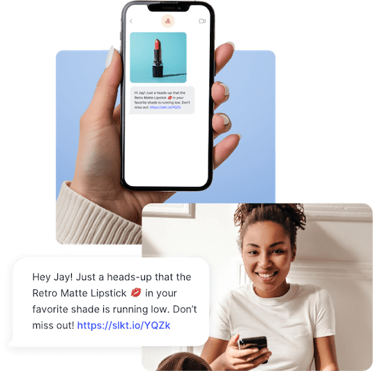 Girl receiving a personalized SMS marketing campaign from a makeup brand